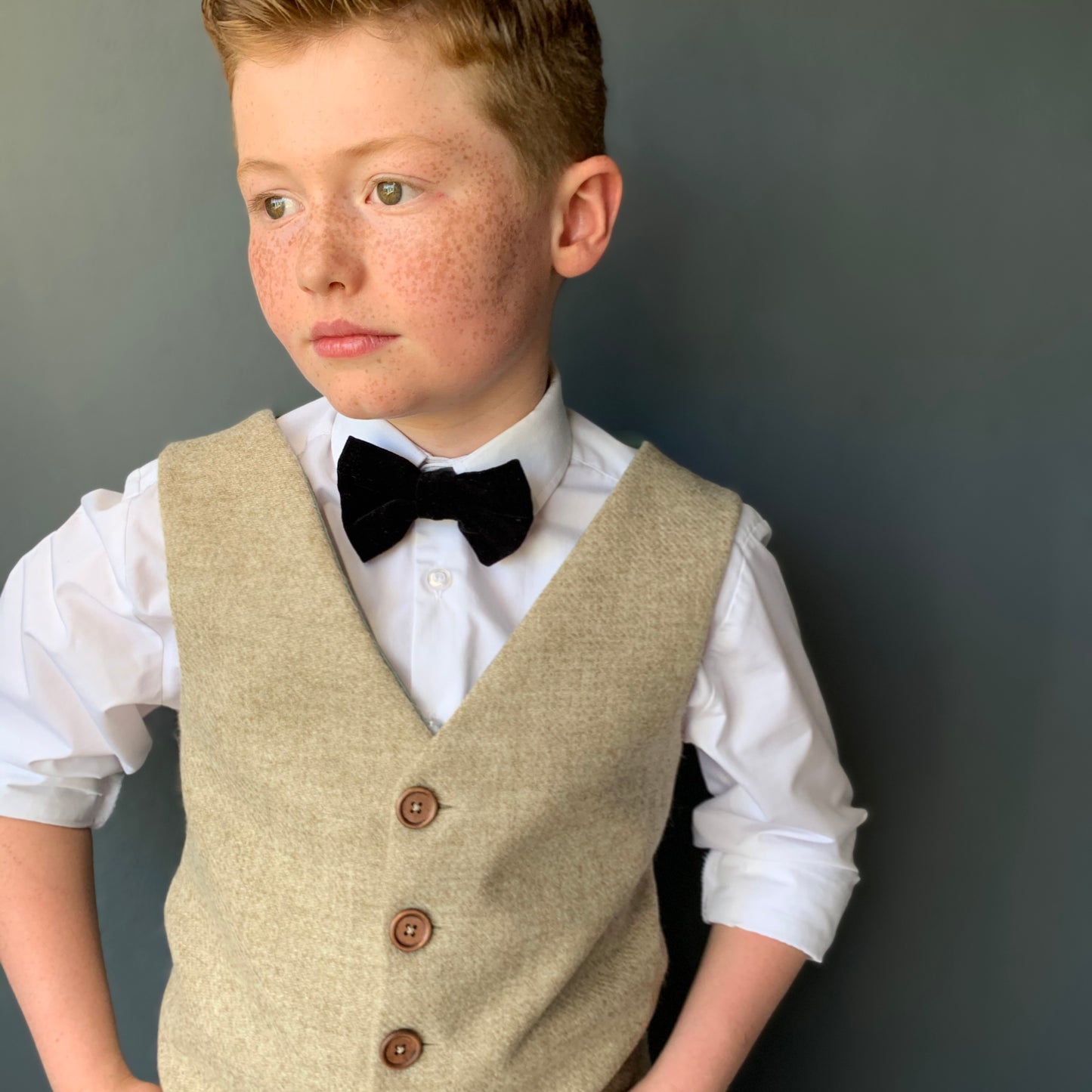 ‘Mr Tumnus’ Boys waistcoat handmade in adorable oatmeal British Tweed