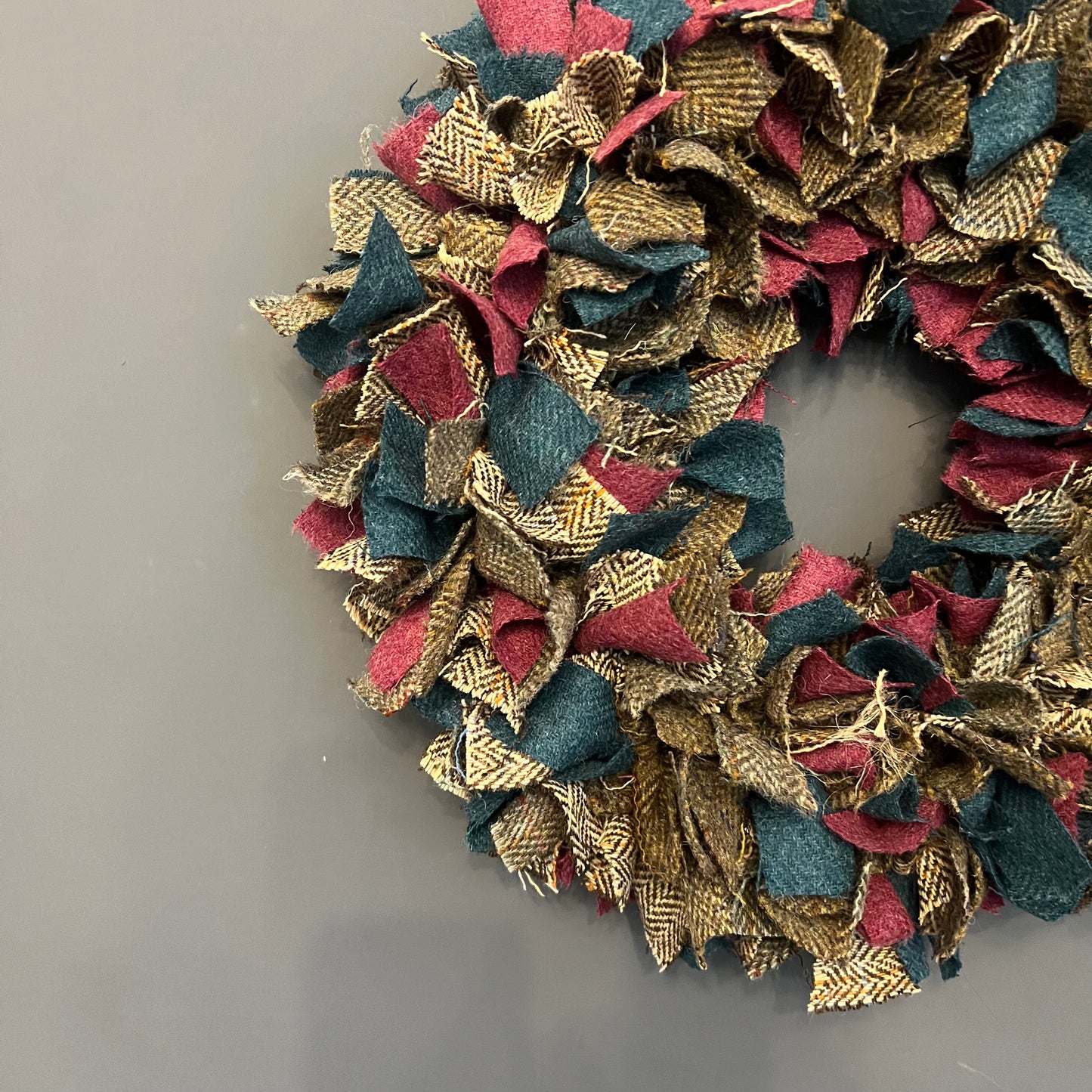 Luxury large British Tweed mixed teal Christmas wreath - Prancer