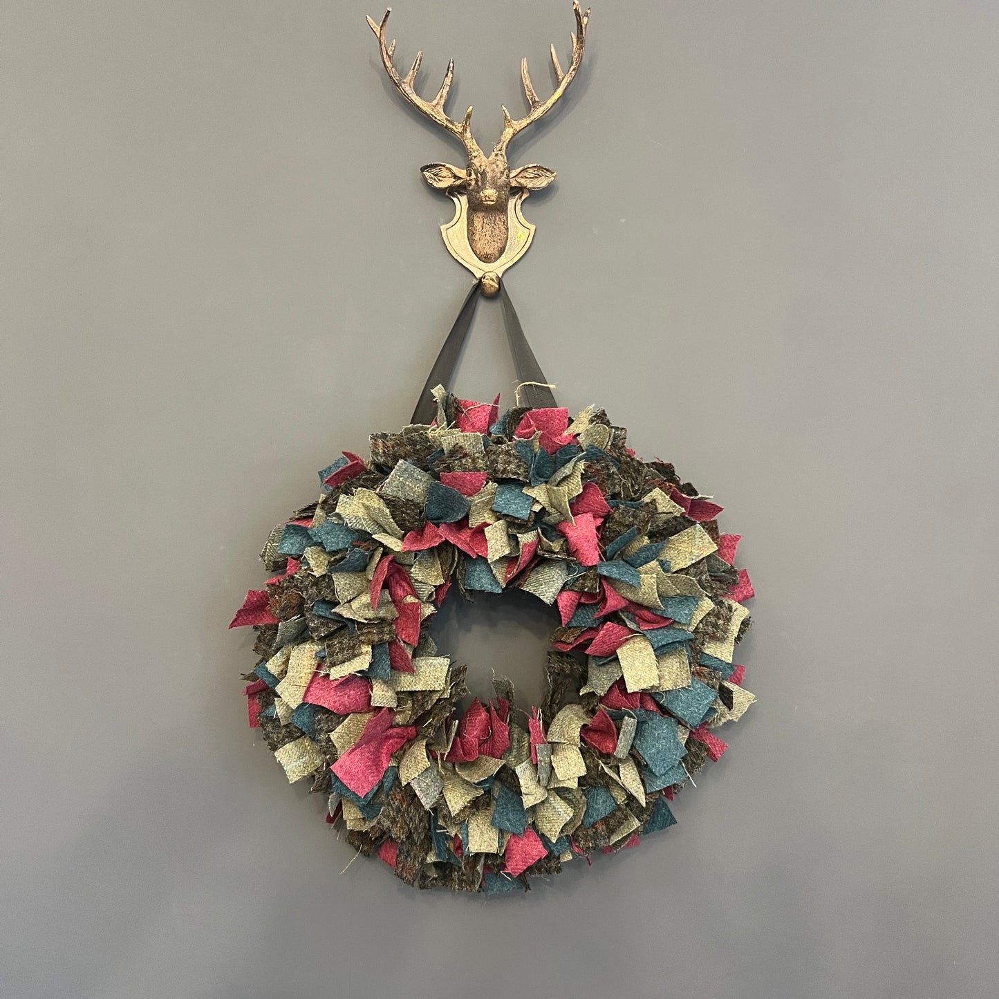 Luxury large British Tweed mixed teal Christmas wreath - Blizen