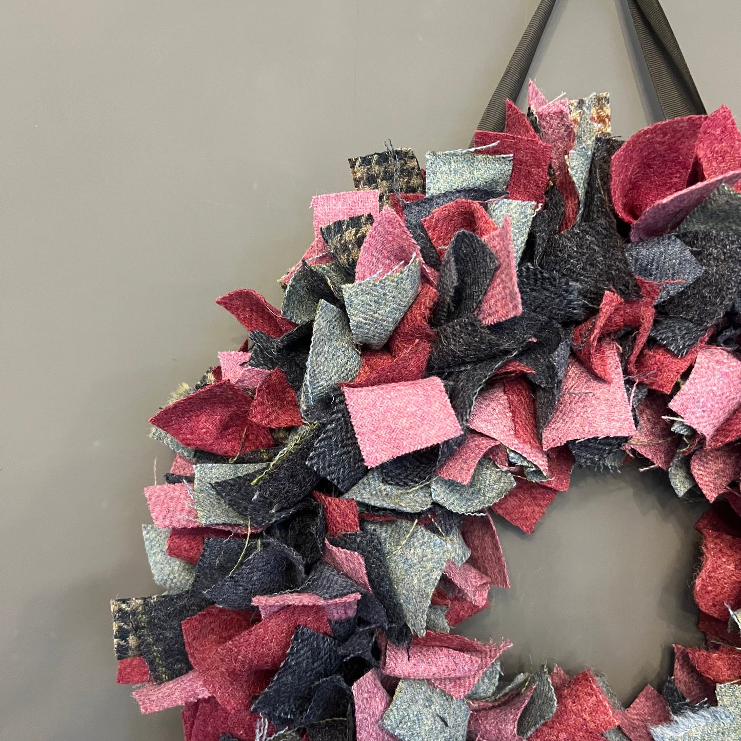 Luxury large British Tweed mixed teal Christmas wreath - Dasher