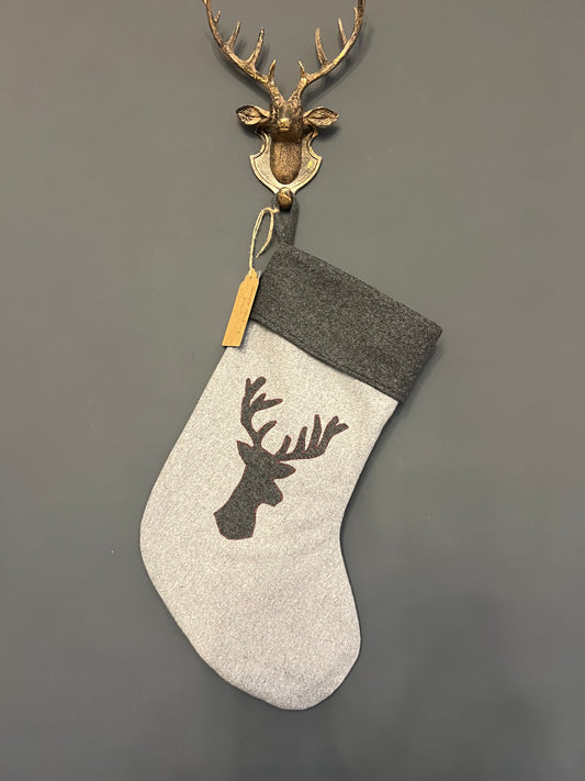 Stag Italian wool grey Christmas Stocking SALE