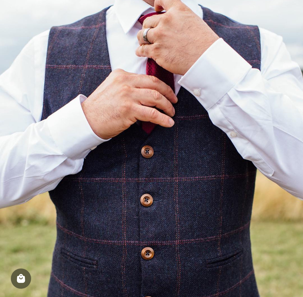 'Tom Branson' Mens waistcoat handmade in a deep navy British tweed with large check