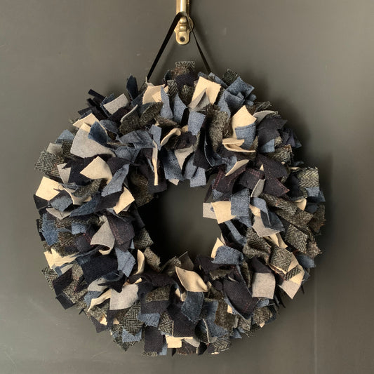 Luxury large British Tweed mixed blue Christmas wreath - Comet