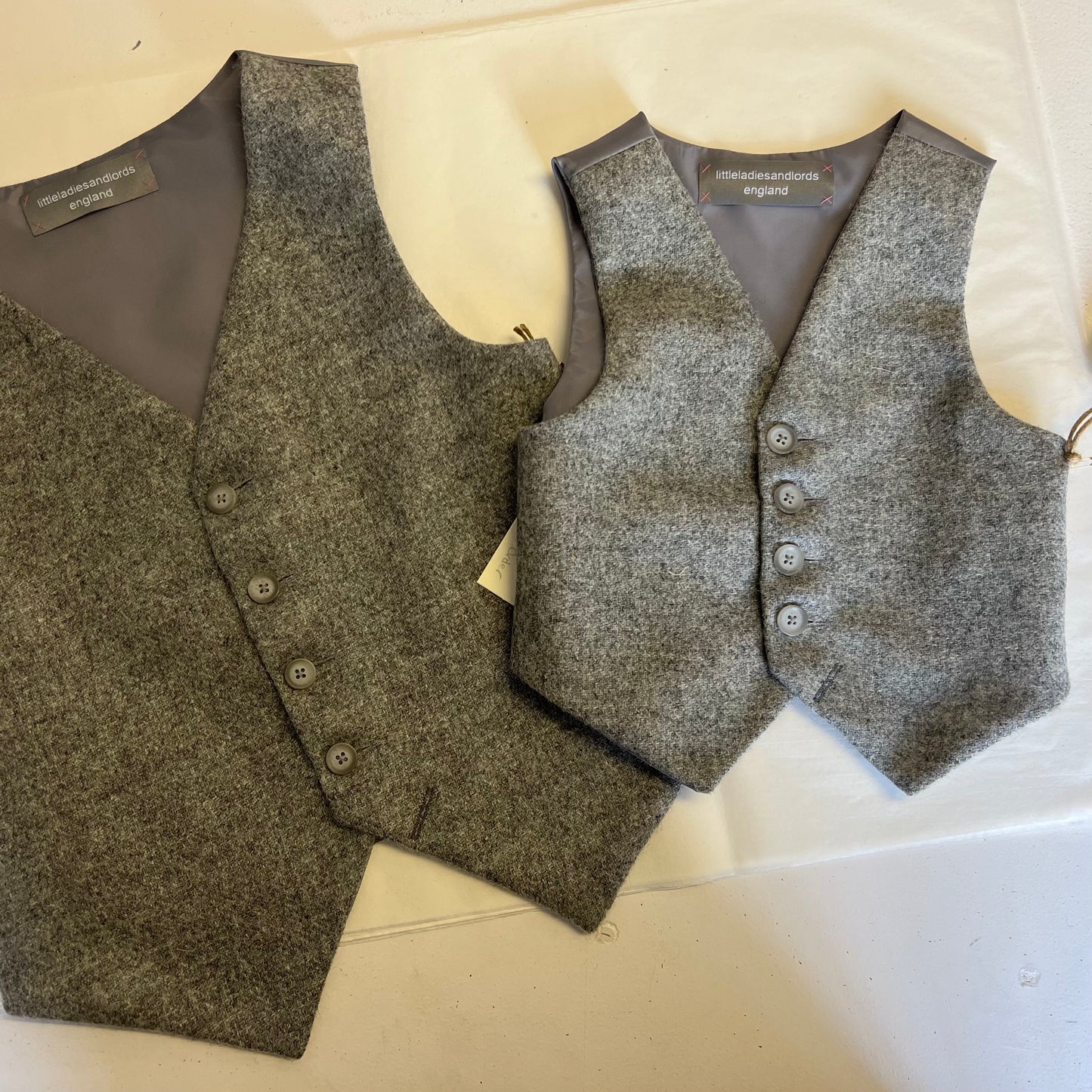 ‘Humphrey Bogart’  Boys waistcoat handmade in a soft grey British Tweed