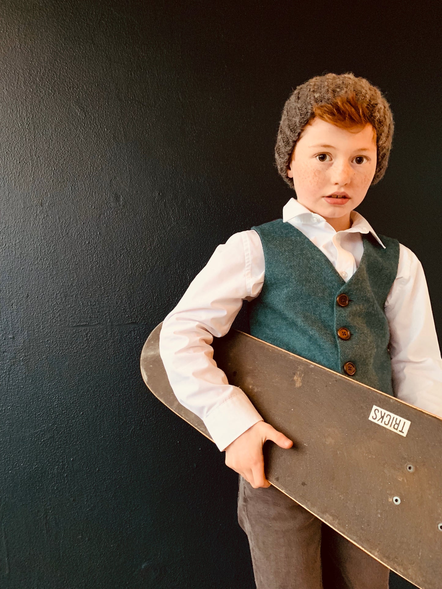 'Bilbo' Boys waistcoat handmade in a Teal British wool