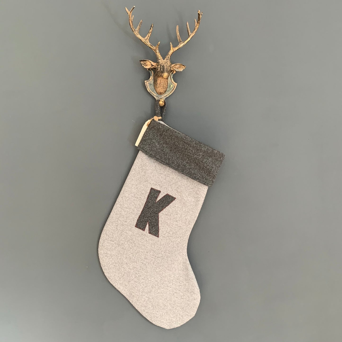 K Initial Italian wool grey Christmas Stocking SALE