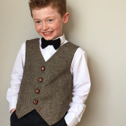 'Benjamin Button' Boys waistcoat handmade in natural British Tweed