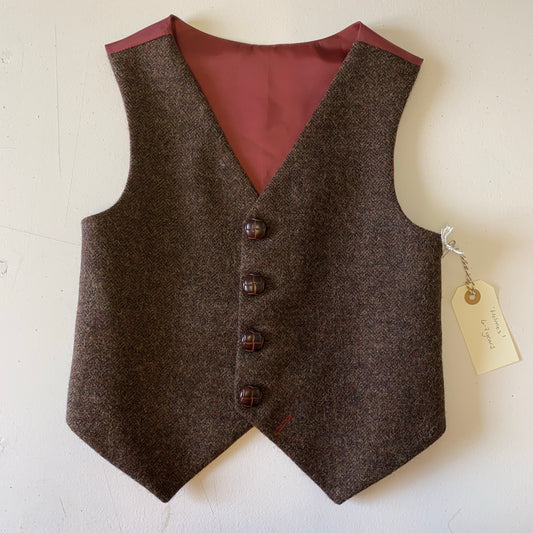 SAMPLE SALE 'Holmes' Boys waistcoat handmade in brown British herringbone wool 6-7 years